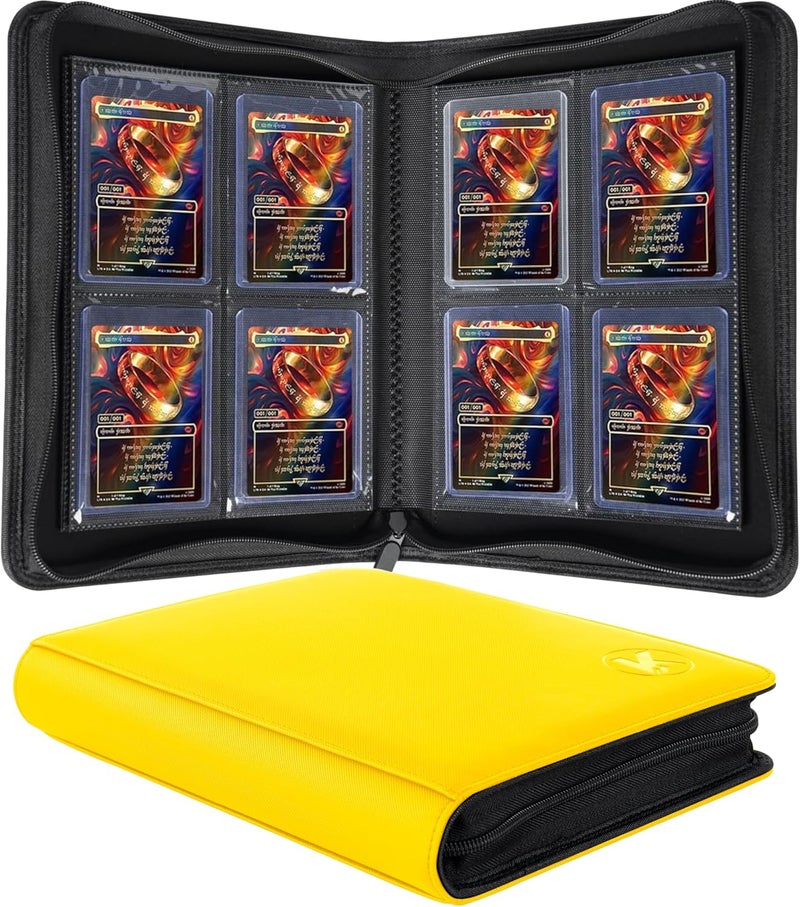 KUOOKING Toploader Binder, Holds 128+ Toploaders, 4 Pocket Top Loader Card Storage Case, Double-Sided Pockets for trading card in 3 x 4'' Toploaders (Yellow) - Image 1